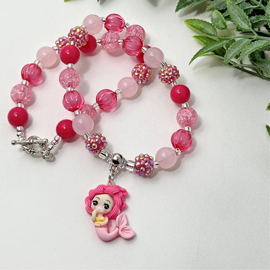 Hot Pink Mermaid Bitty Bead Necklace