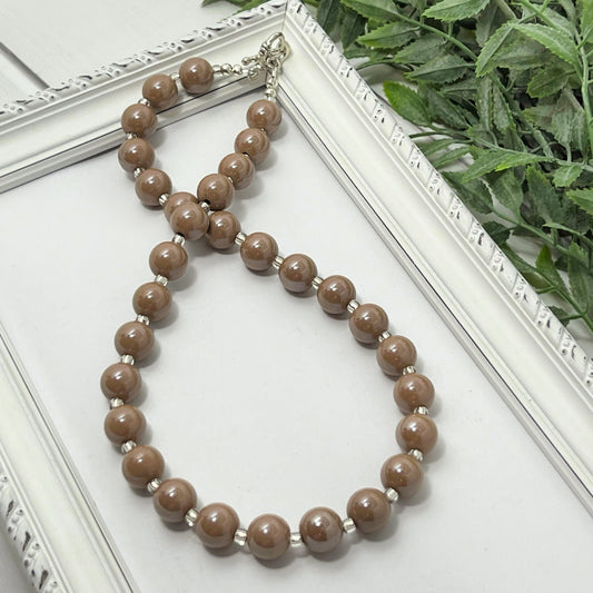 Tan Glossy Bitty Bead Necklace