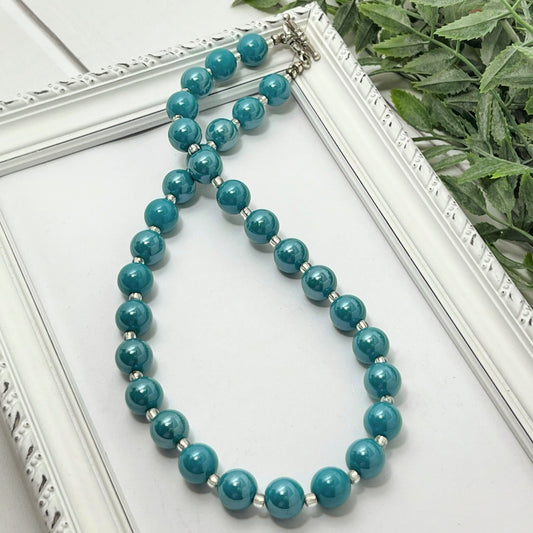 Teal Glossy Bitty Bead Necklace