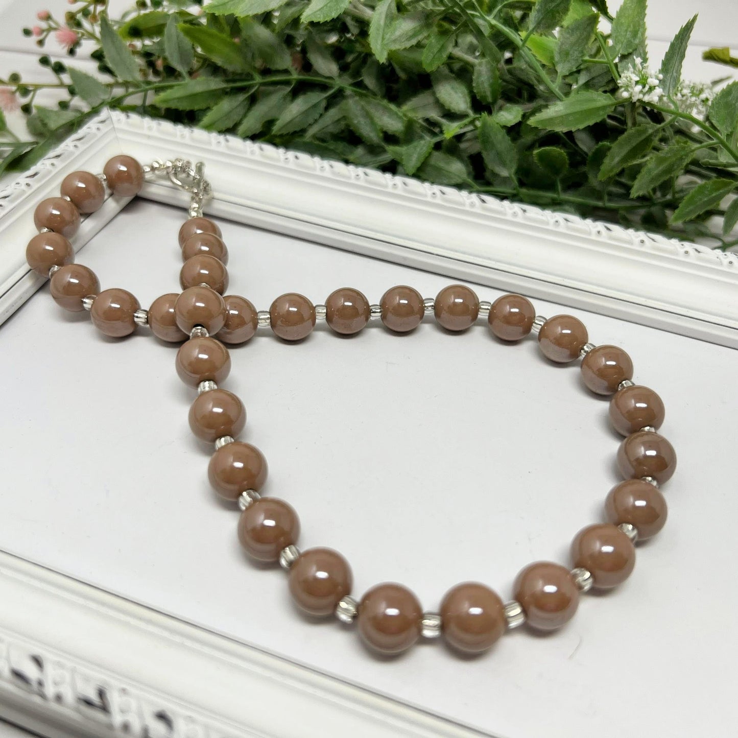 Tan Glossy Bitty Bead Necklace