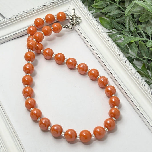 Orange Glossy Bitty Bead Necklace