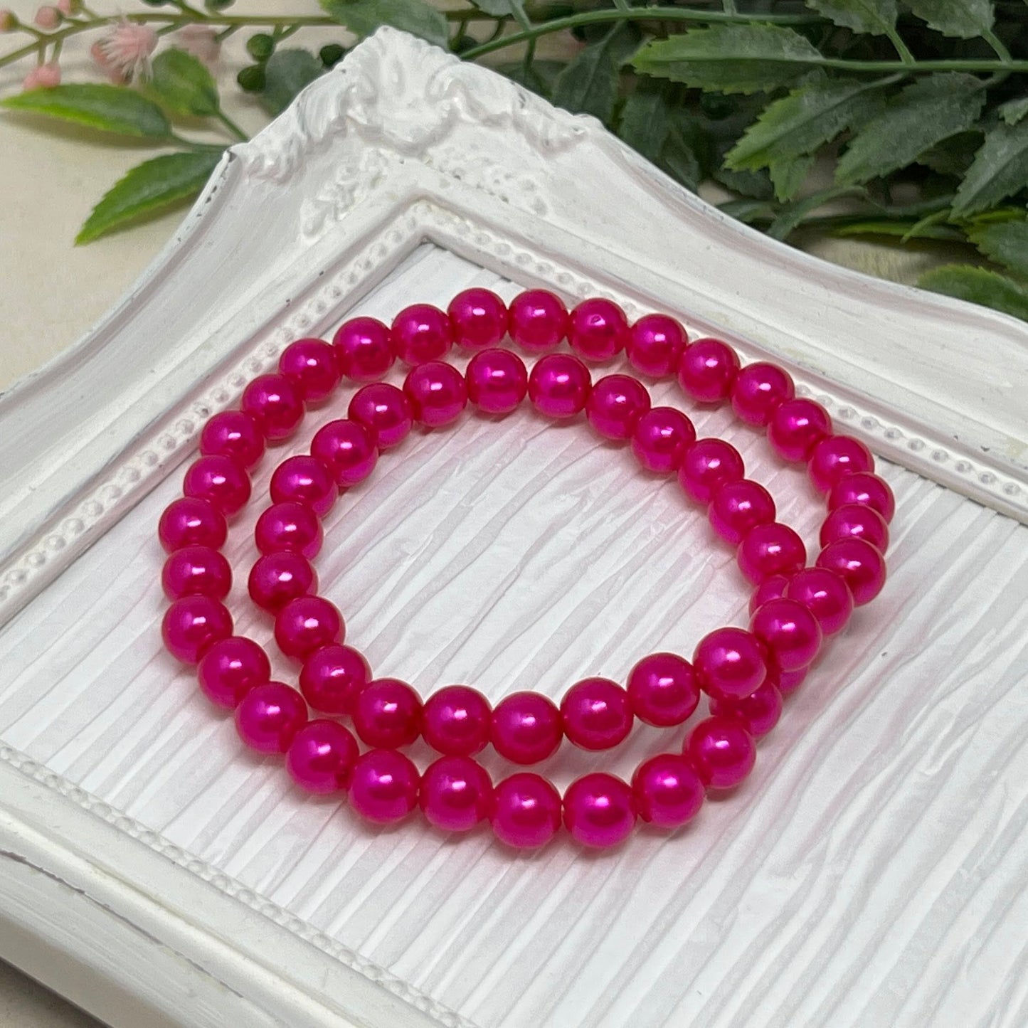 8mm Hot Pink Pearl Stretch Necklace