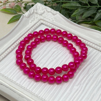8mm Hot Pink Pearl Stretch Necklace