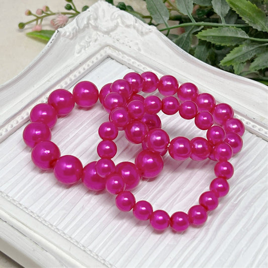 Hot Pink Pearl Bracelets - 8mm, 10mm, 12mm