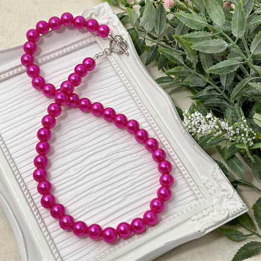 10mm Hot Pink Pearl Necklace