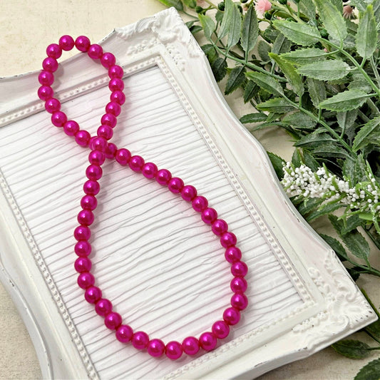 8mm Hot Pink Pearl Stretch Necklace