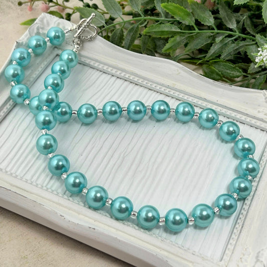 12mm Robin's Egg Blue Pearl Bitty Bead Necklace