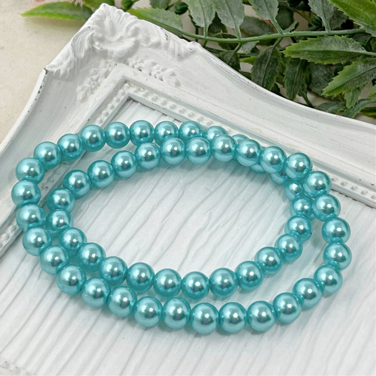 8mm Robin's Egg Blue Pearl Stretch Necklace