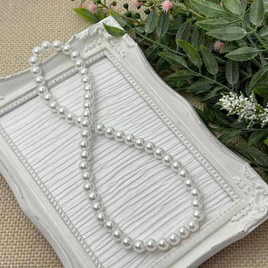 8mm White Pearl Stretch Necklace
