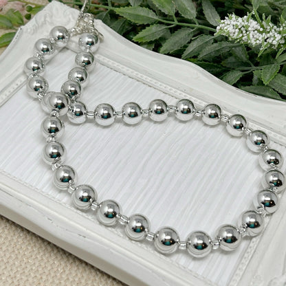 Silver Metallic Bitty Bead Necklace