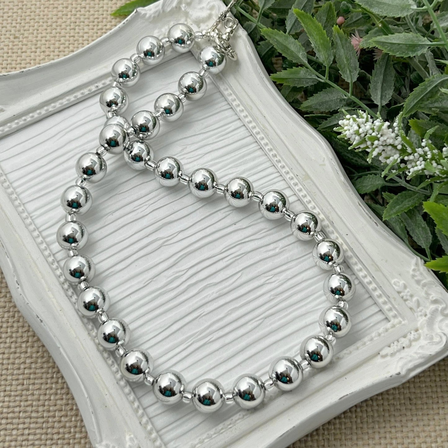 Silver Metallic Bitty Bead Necklace