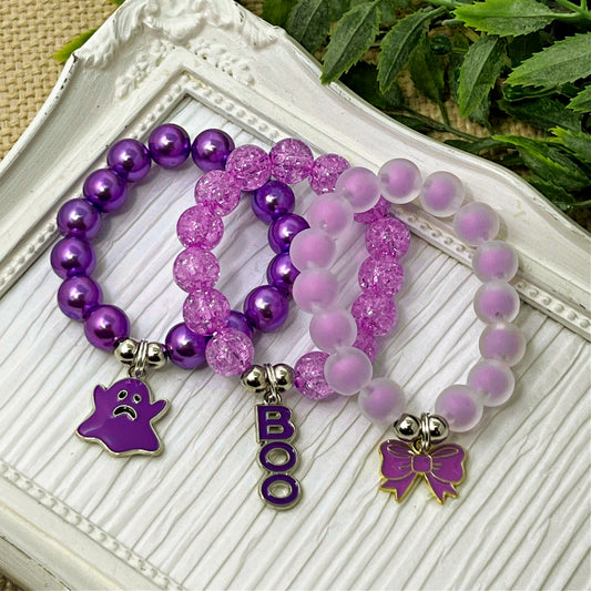 Purple Ghost, Bow, or Boo Bracelet