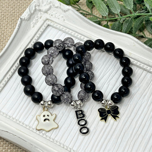 Black Ghost, Bow, or Boo Bracelet