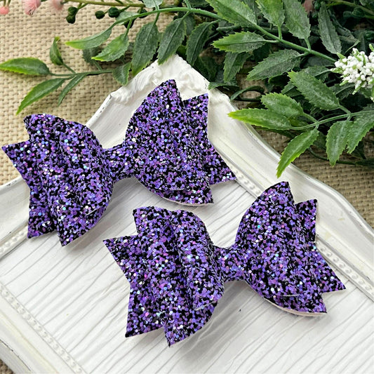 Purple and Black Speckled Glitter Bow