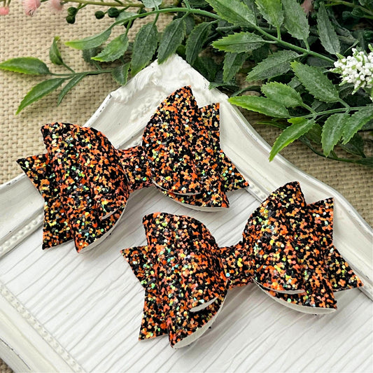 Orange and Black Speckled Glitter Bow