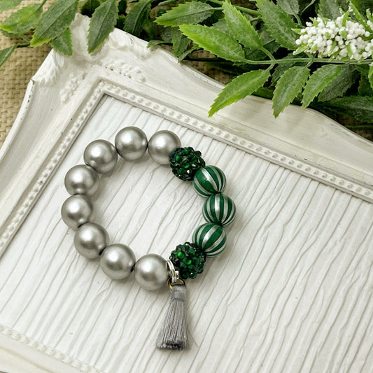 Green & Silver Stripe Bracelet