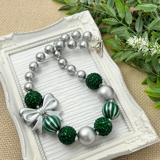 Silver & Green Bow Necklace