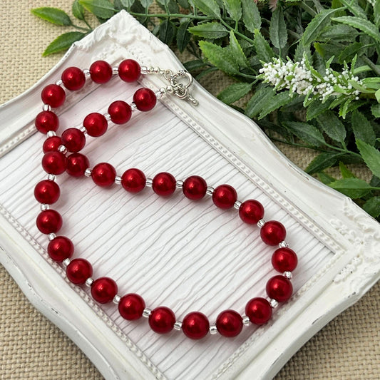 Red Pearl Bitty Bead Necklace