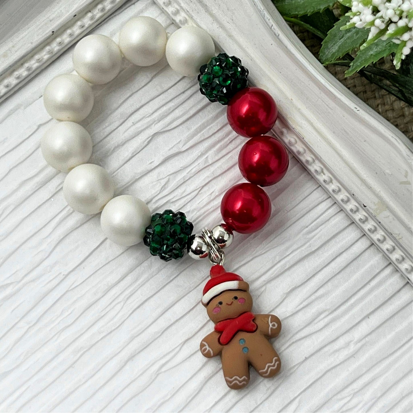 Gingerbread Man Bracelet - red & green