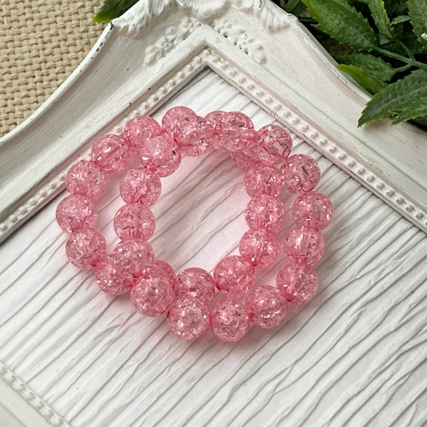 10mm Pink Crackle Bracelet