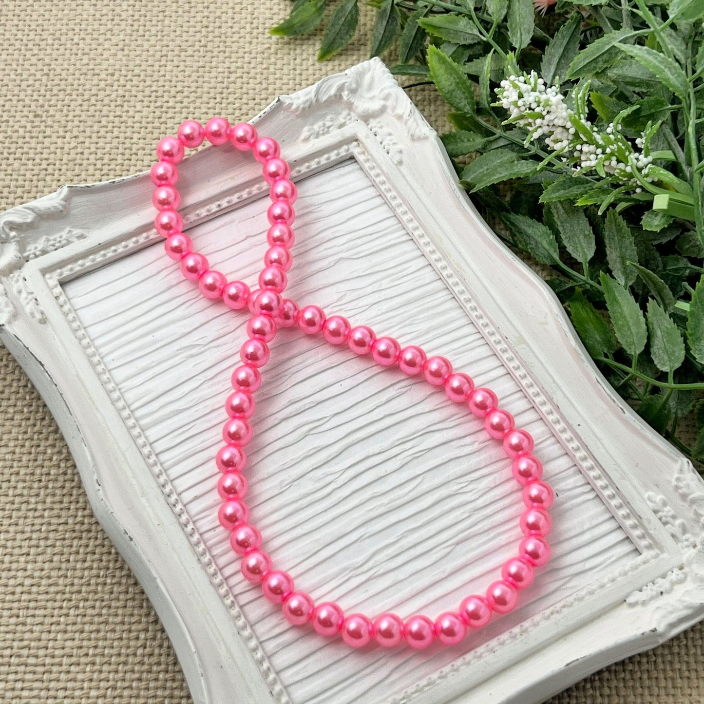 8mm Princess Pink Pearl Stretch Necklace