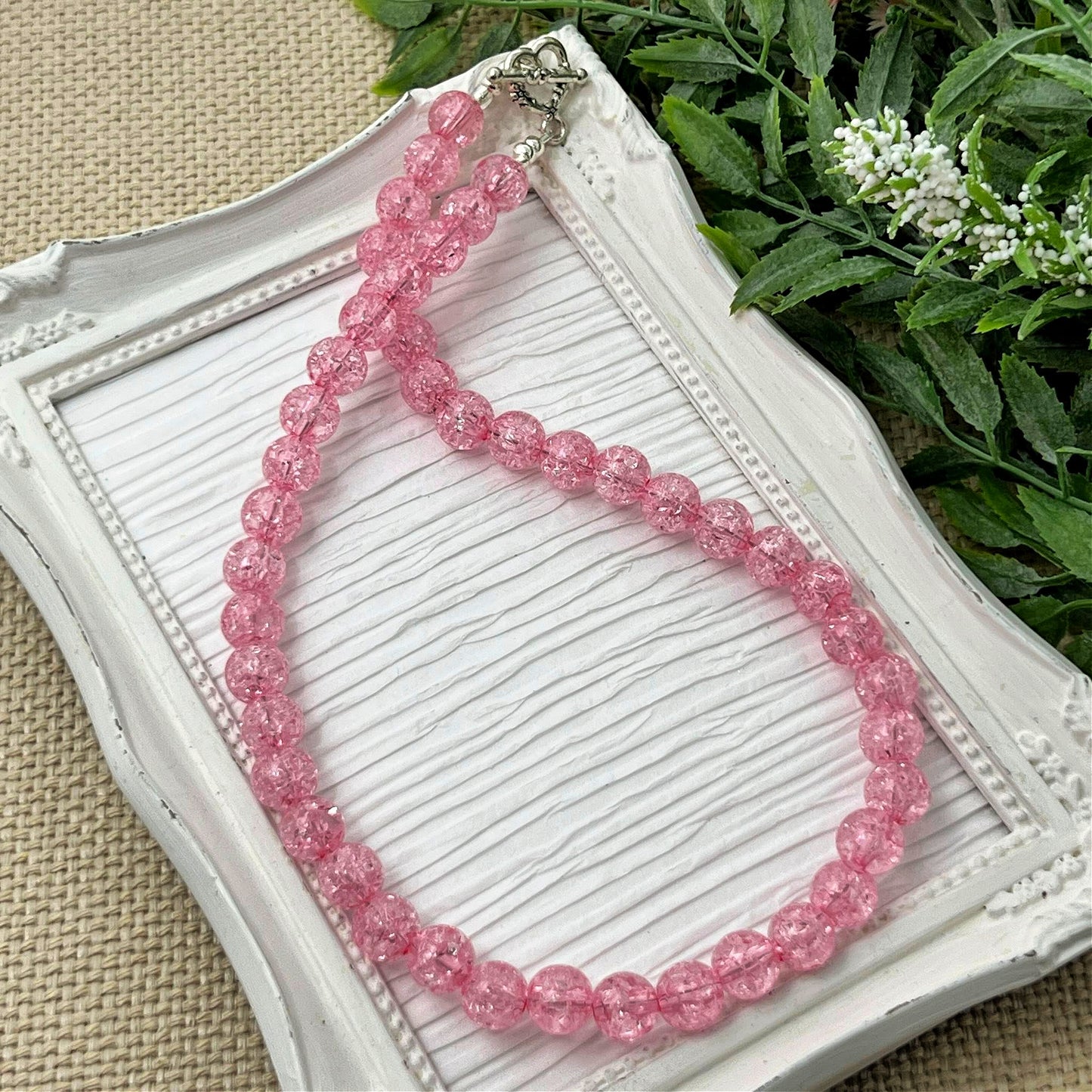 10mm Pink Crackle Necklace