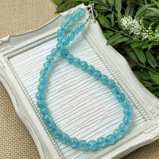 10mm blue Crackle Necklace