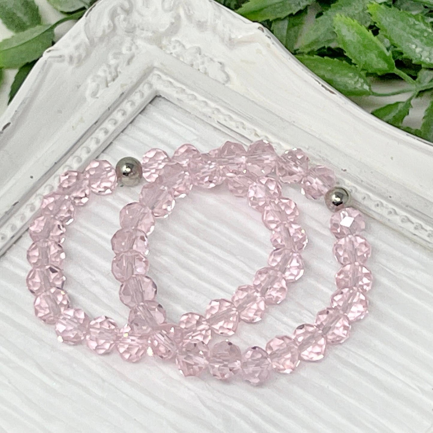 8mm Light Pink Faceted Crystal Bracelet