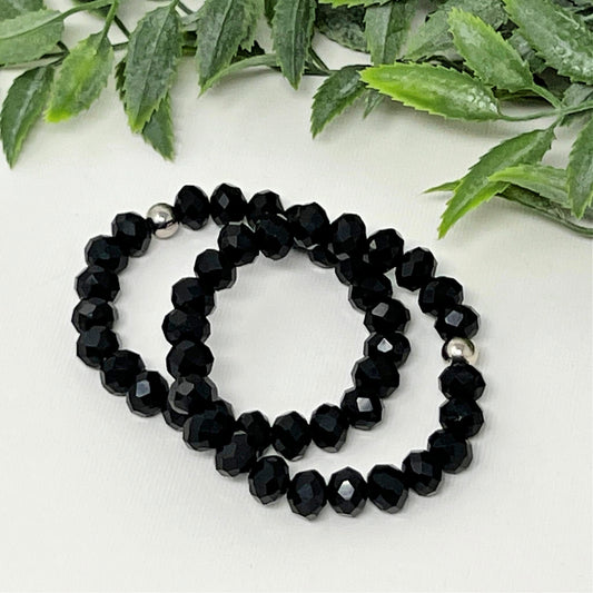 8mm Solid Black Faceted Crystal Bracelet