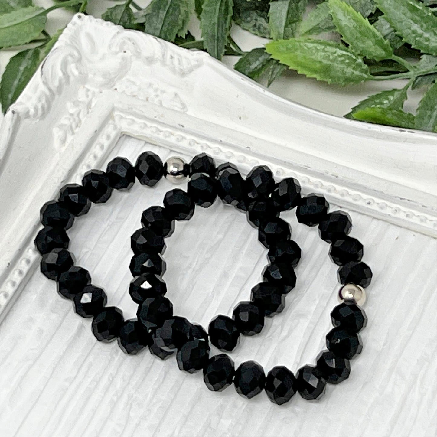 8mm Solid Black Faceted Crystal Bracelet