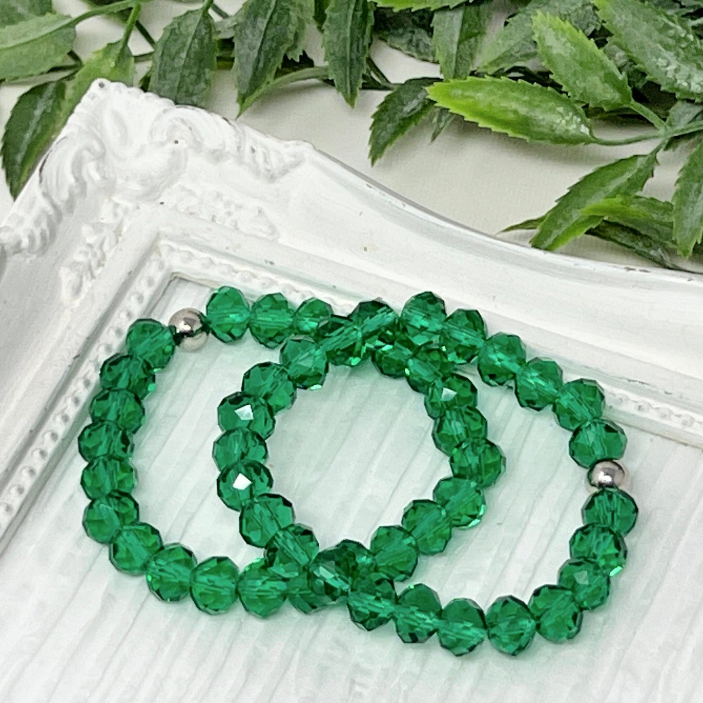 8mm Dark Green Faceted Crystal Bracelet