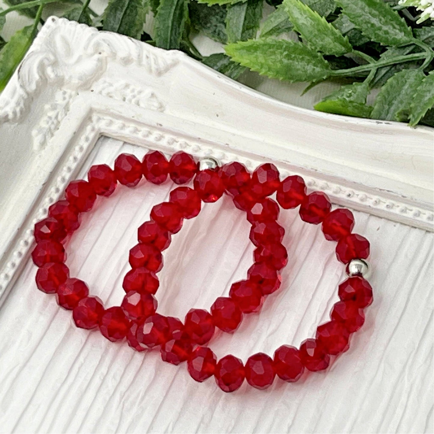 8mm Dark Red Gaceted Crystal Bracelet