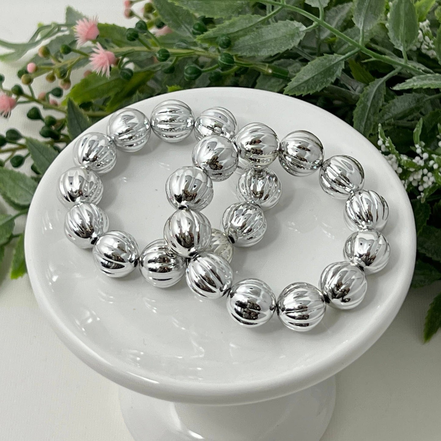 Silver Metallic Fluted Bracelet