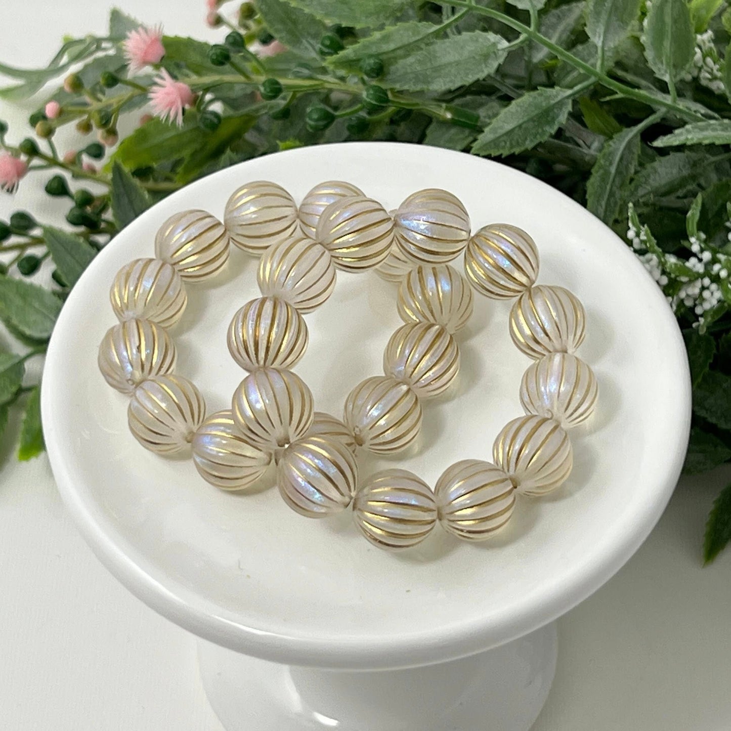 Clear Iridescent with Gold Fluted Bracelet