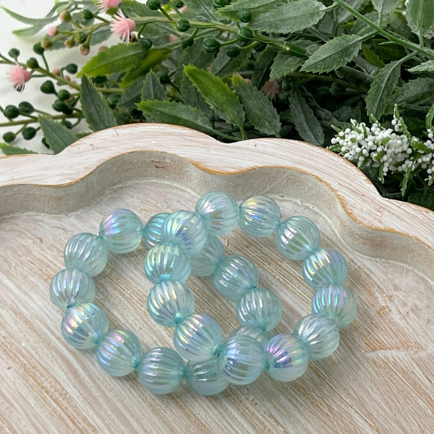 Aqua Fluted Iridescent Bracelet