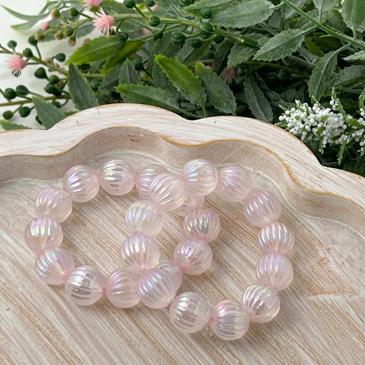 Light Pink Fluted Iridescent Bracelet