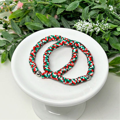 Red, White, Green Speck Heishi Bead Bracelet
