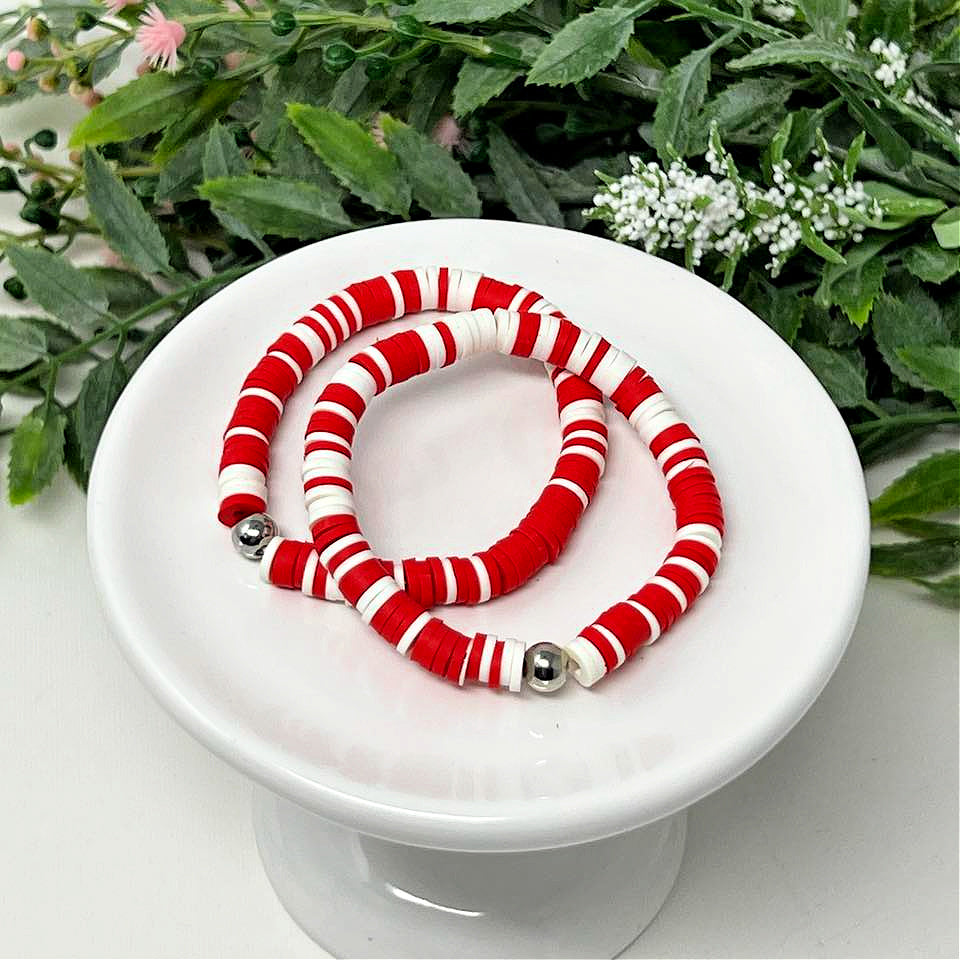 Red & White Stripe Heishi Bracelet