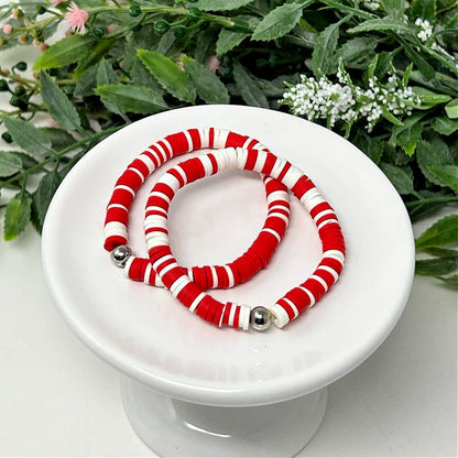 Red & White Stripe Heishi Bracelet