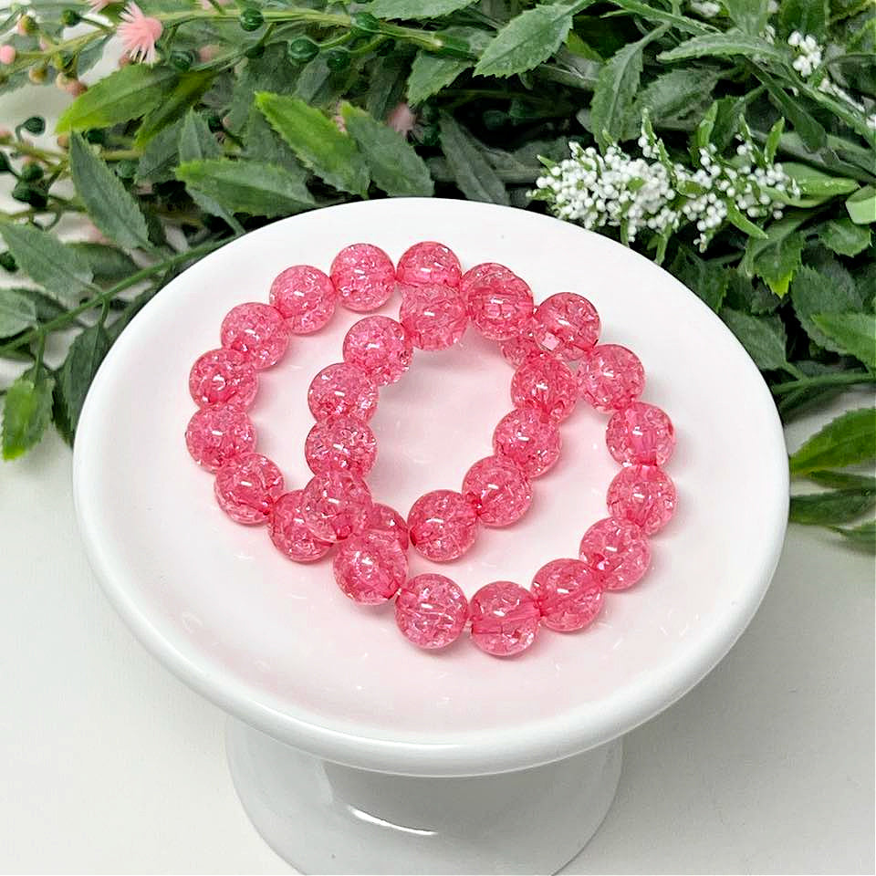 10mm Hot Pink Crackle Bracelet