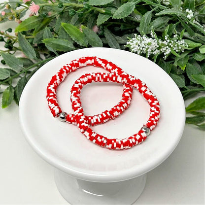 Red & White Speck Heishi Bracelet