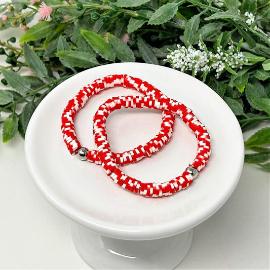 Red & White Speck Heishi Bracelet