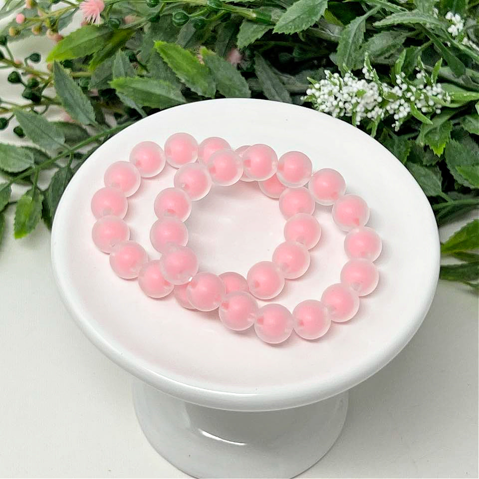 10mm Light Pink Matte in Clear Frost Bracelet