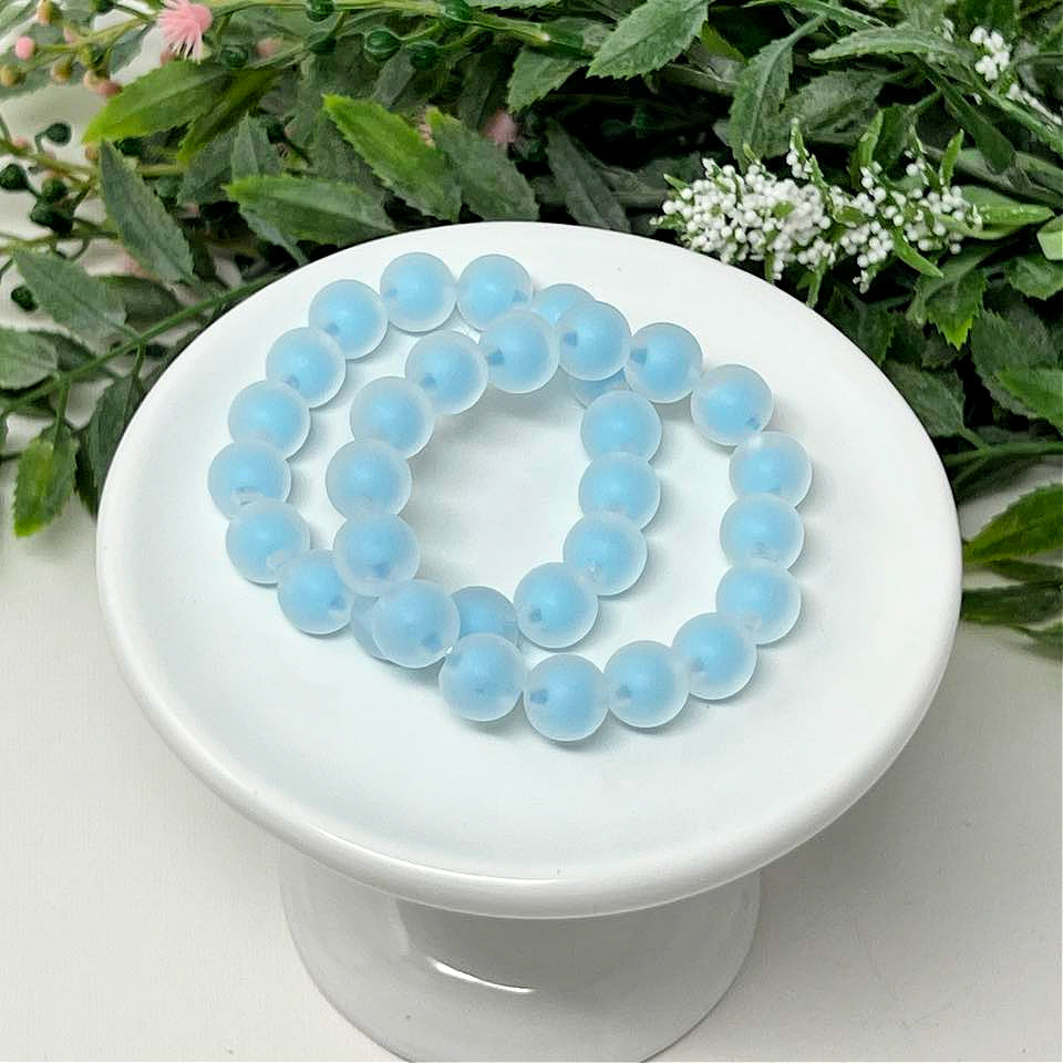 10mm Light Blue Matte in Clear Frost Bracelet