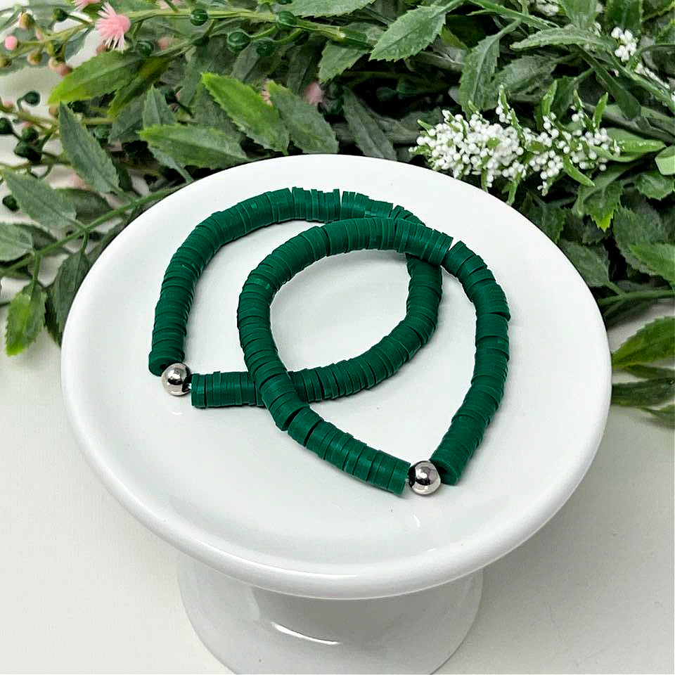 Dark Green Heishi Bead Bracelet