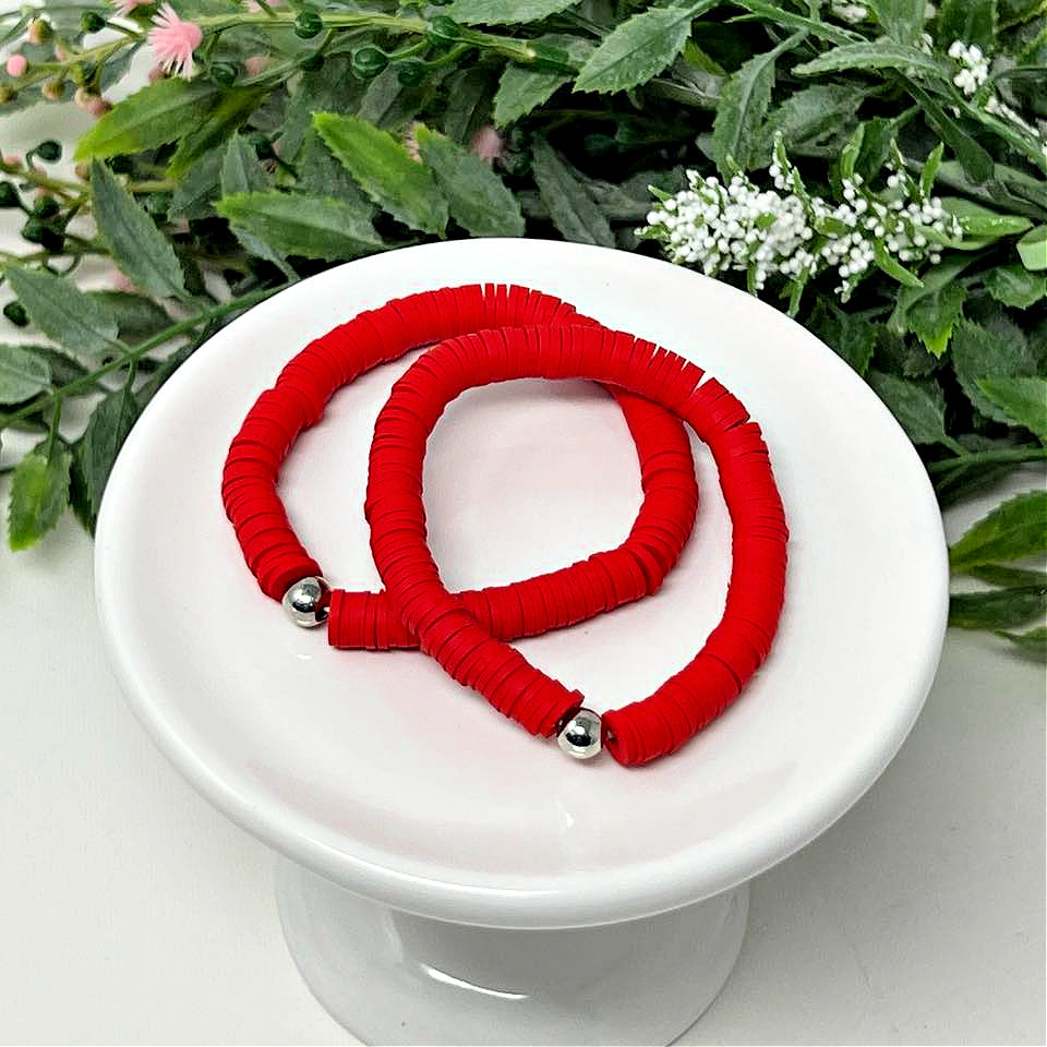 Red Heishi Bead Bracelet