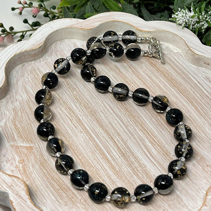 Black with Gold Flake Bitty Bead Necklace