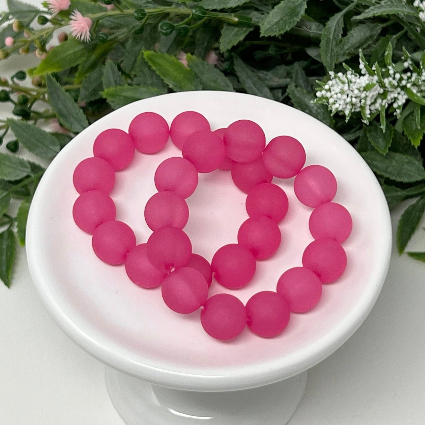 12mm Bright Pink Frost Bracelet