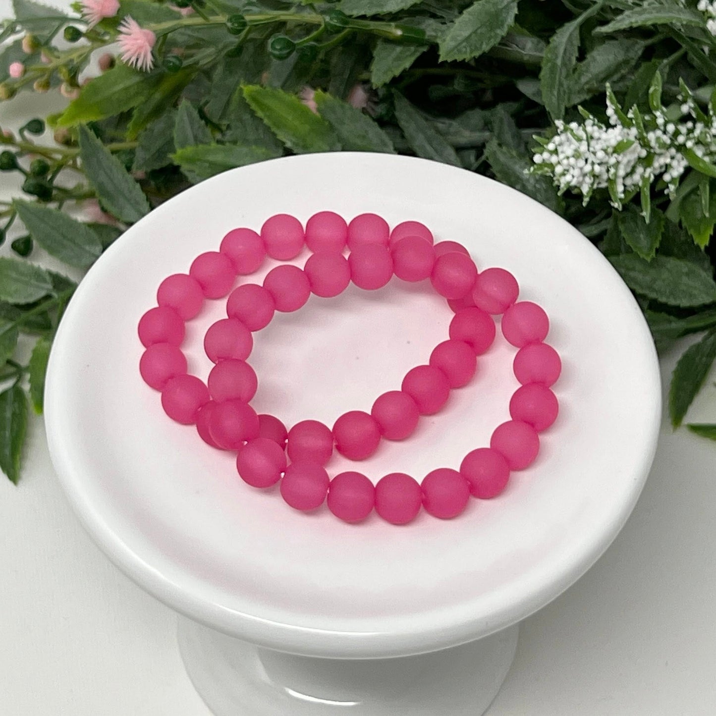 8mm Bright Pink Frost Bracelet