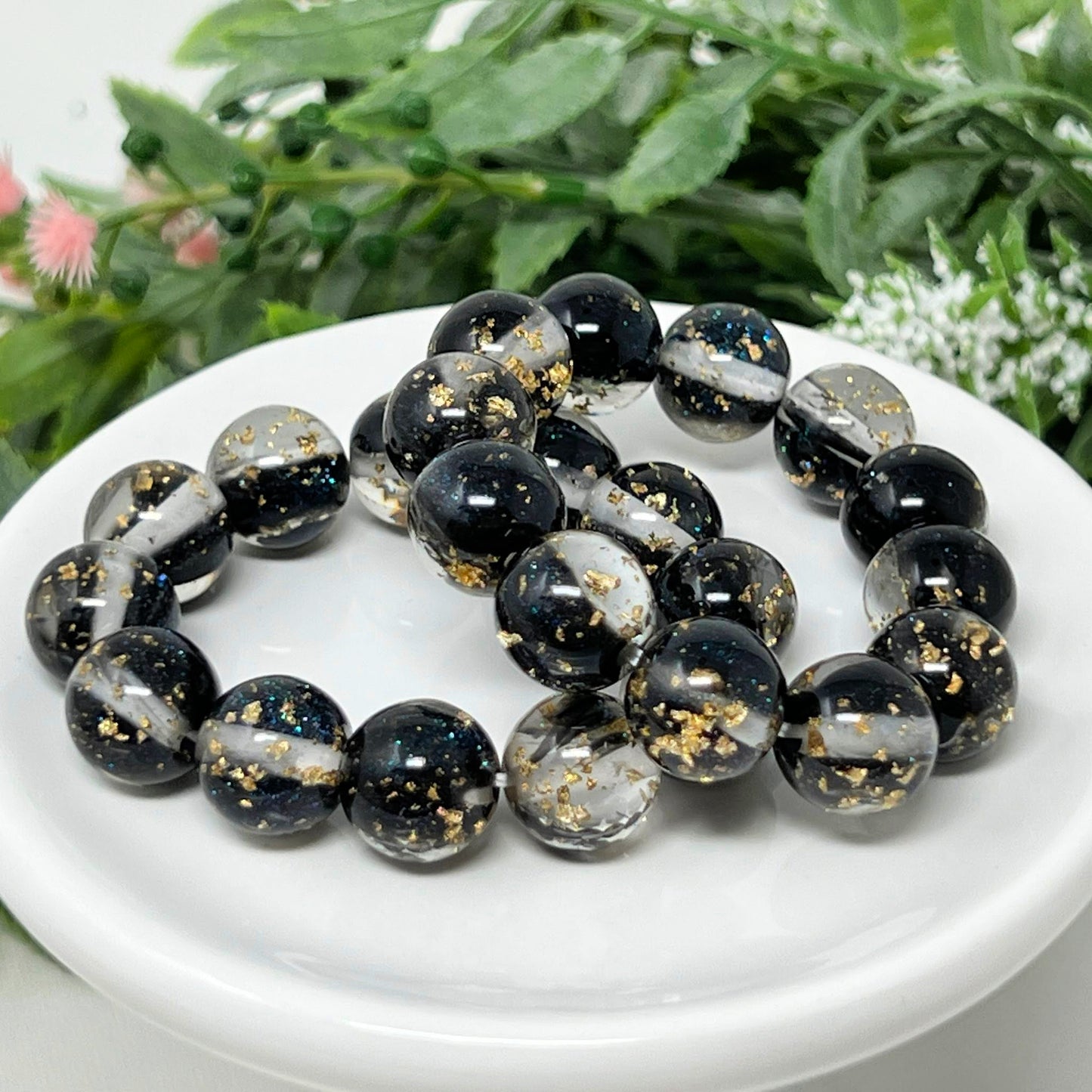 12mm Black with Gold Flake Bracelet